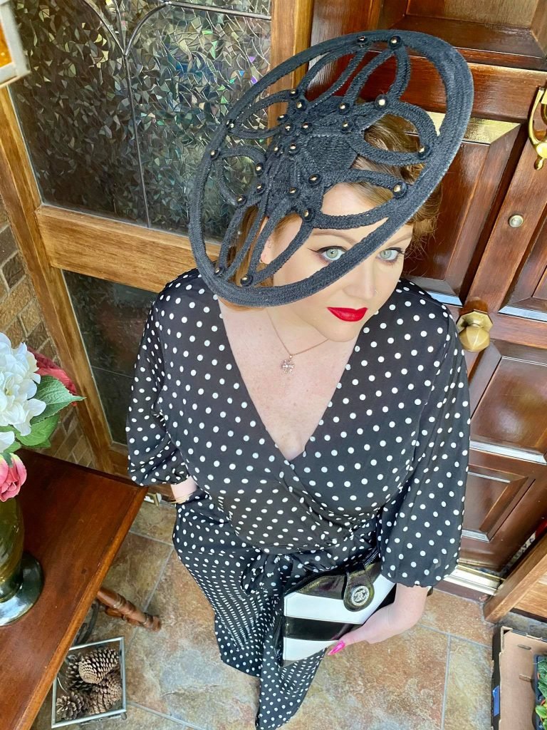 Sarah O' Rourke wearing Irish Design Saraden Designs Millinery Atelier