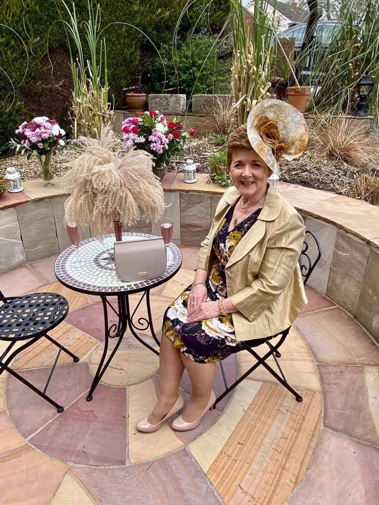 Margaret O' Rourke wearing Saraden Designs Millinery Atelier